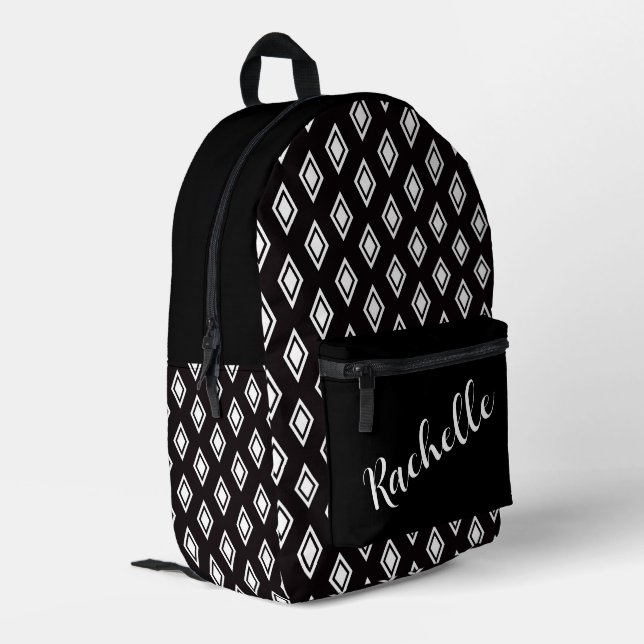 Imprimé Sac à dos diamant noir — Bord personnalisable (Coin arrière gauche)