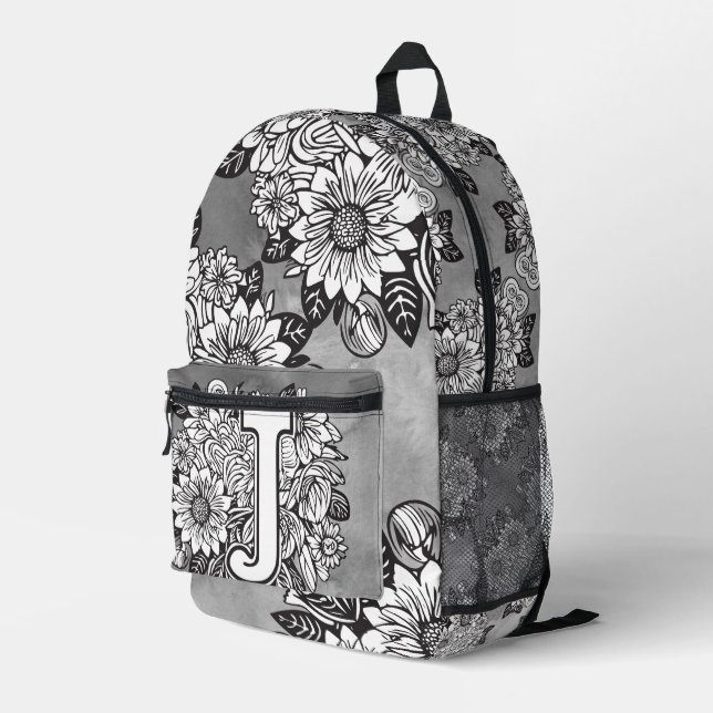 Imprimé Sac à dos DIY noir et blanc à motif tournesol avec (Coin arrière droit)