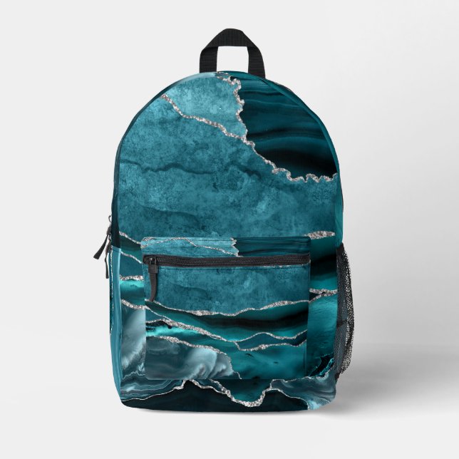 Imprimé Sac à dos élégant en agate bleu sarcelle argenté (Recto)