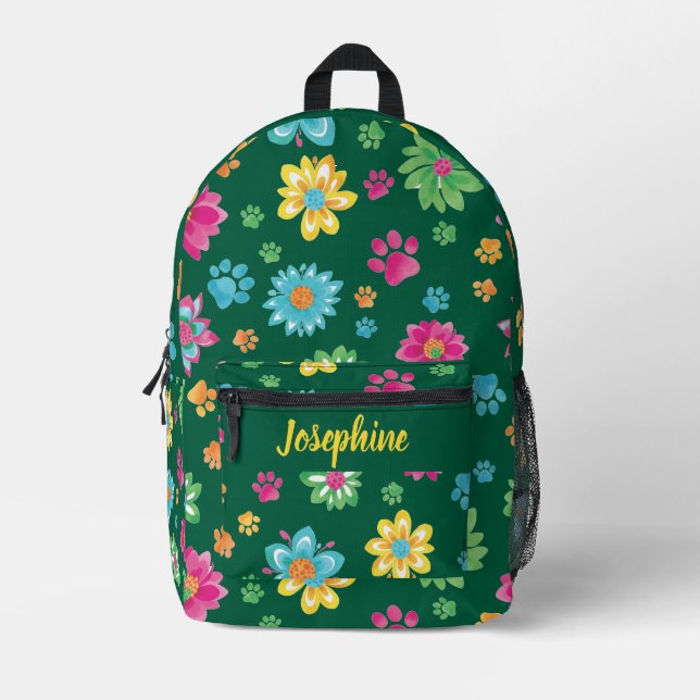 Imprimé Sac à dos Empreinte de patte Floral avec nom perso (Recto)