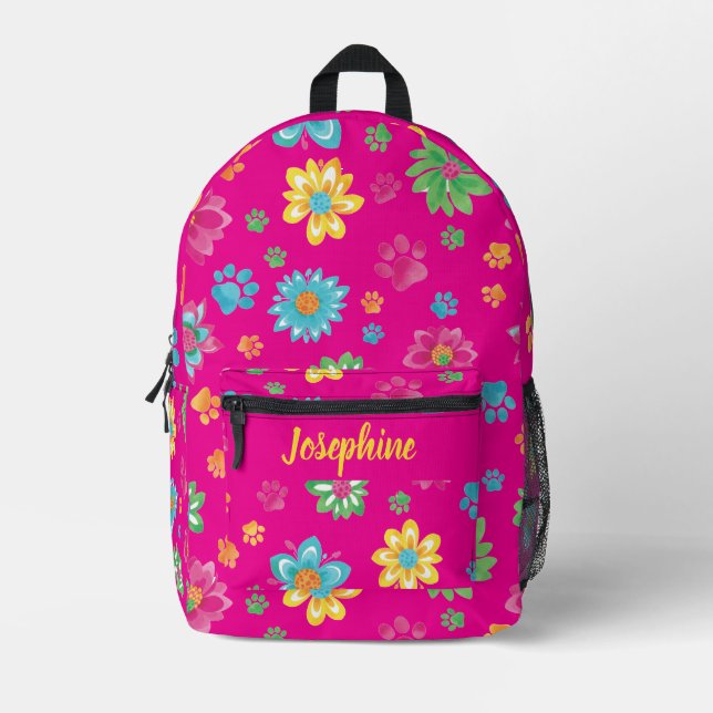 Imprimé Sac à dos Empreinte de patte Floral avec nom perso (Recto)