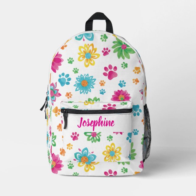 Imprimé Sac à dos Empreinte de patte Floral avec nom perso (Recto)
