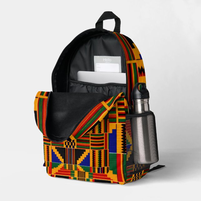 Imprimé Sac à dos en tissu Kente (Coin arrière droit (ouvert))