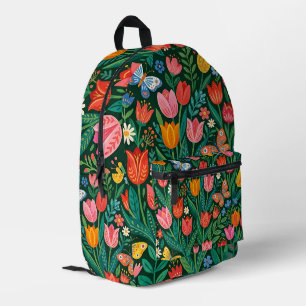 Imprimé Sac à dos en toile abstraite de tulipes et papillo
