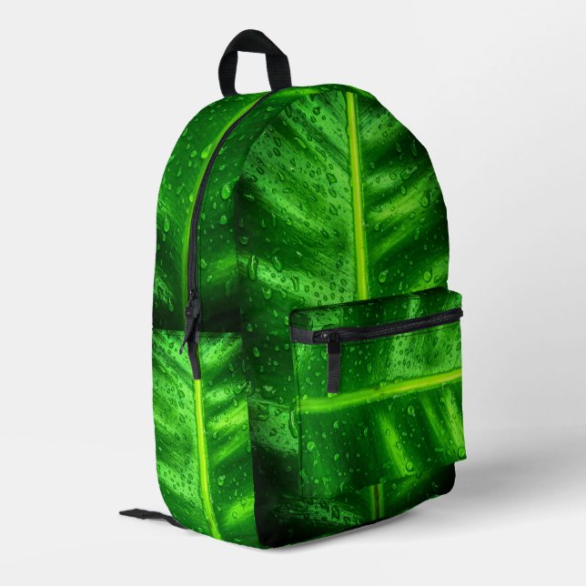 Imprimé Sac à dos Feuilles verts avec gouttes de pluie (Coin arrière gauche)