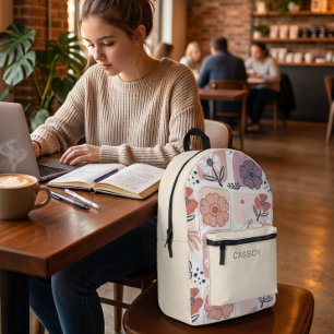 Imprimé Sac à dos fille fleurs crème pastel esthétique