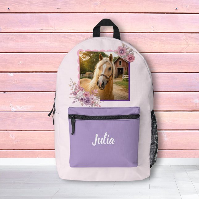 Imprimé Sac à dos Filles Jolis Poneys Fleurs Pastel Cheval (Créateur téléchargé)