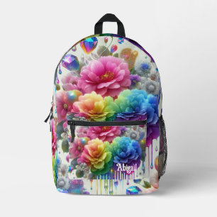 Imprimé Sac à dos Fleurs Arc-en-Ciel Féminin avec Gouttes