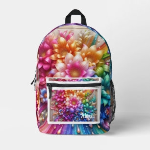 Imprimé Sac à dos Fleurs Arc-en-ciel Féminin avec Gouttes