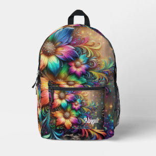 Imprimé Sac à dos Fleurs arc-en-ciel féminines avec goutte