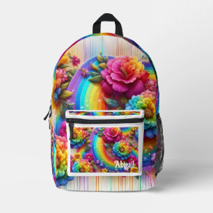 Imprimé Sac à dos Fleurs arc-en-ciel pour fille avec goutt