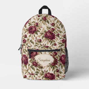 Imprimé Sac à dos floral personnalisé en bordeaux et ivoir