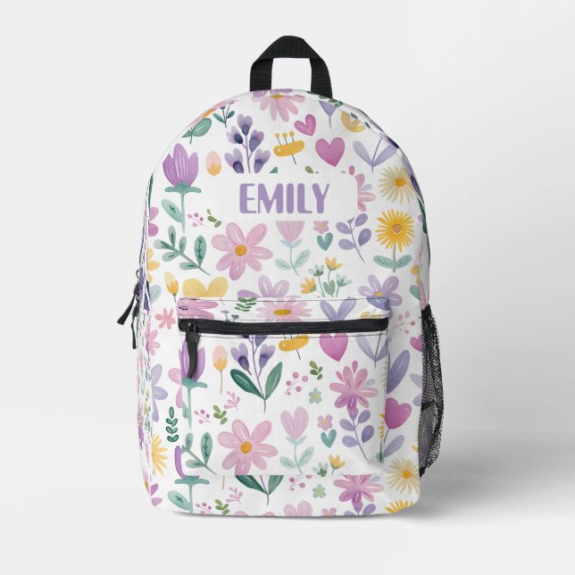 Imprimé Sac à dos floral personnalisé pour filles (Recto)