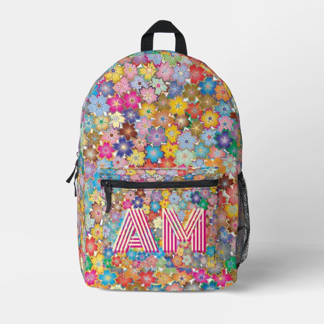 Imprimé Sac à dos floral vibrant tendance avec monogramme  (Recto)
