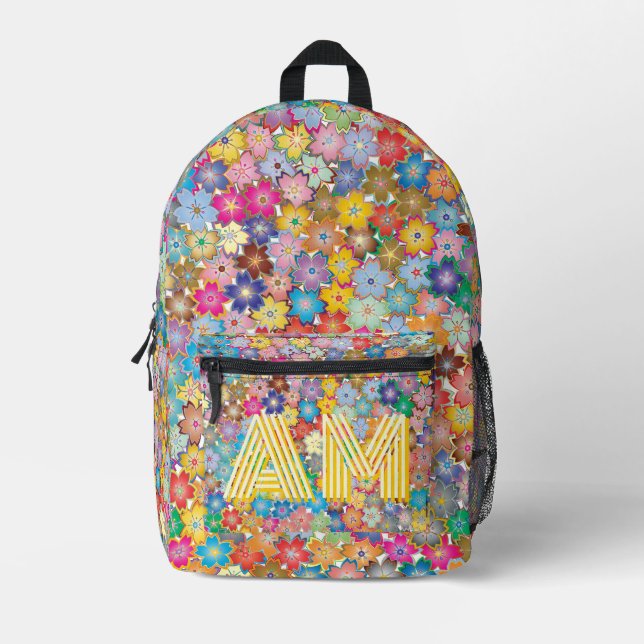 Imprimé Sac à dos floral vibrant tendance avec monogramme  (Recto)
