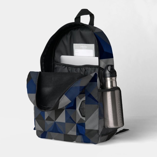 Imprimé Sac à dos géométrique en low-poly Crystal Blue (Coin arrière droit (ouvert))