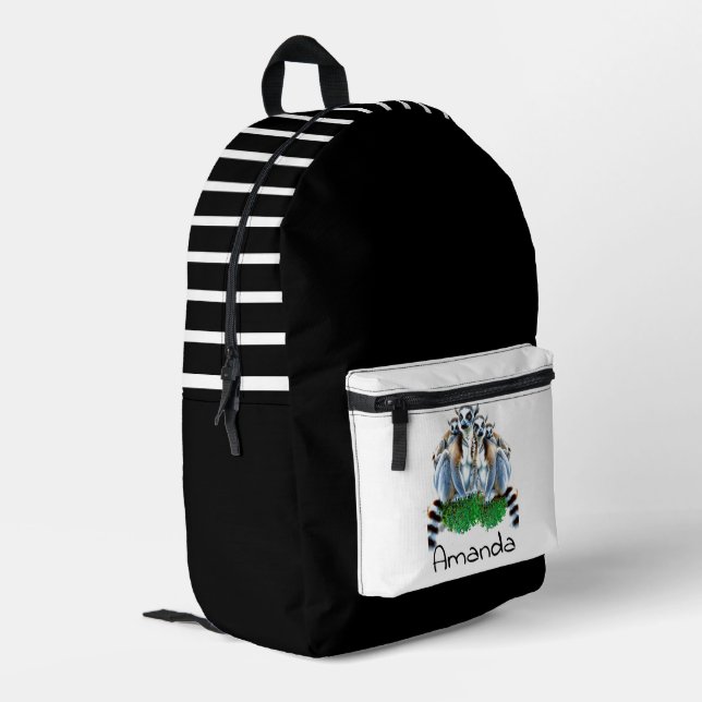 Imprimé Sac à dos Lémuriens Personnalisé Noir et Blanc (Coin arrière gauche)