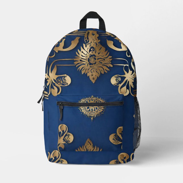 Imprimé Sac à dos Mandala Bleu Indien Doré (Recto)
