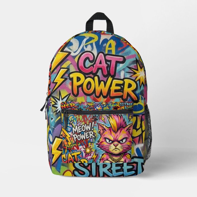 Imprimé Sac à dos Meowy Cat Power - Cadeau pour chat de la (Recto)
