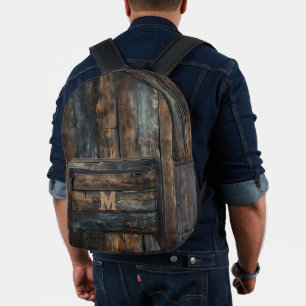 Imprimé Sac à dos monogramme sur mesure en bois rustique