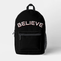 Sac à dos noir avec citation inspirante « Croire »