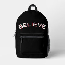 Sac à dos noir avec citation inspirante « Croire »