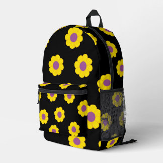 Imprimé Sac à dos noir avec des fleurs jaunes et violettes