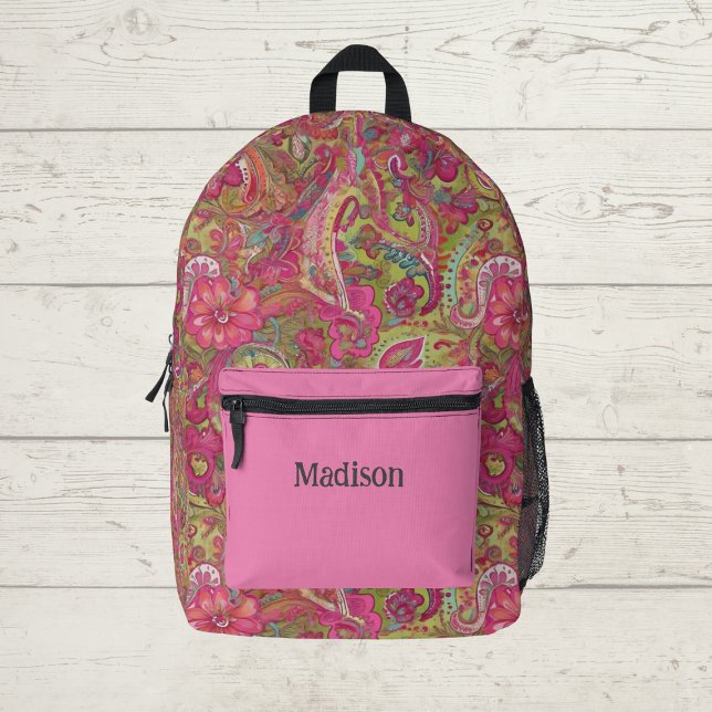 Imprimé Sac à dos Paisley Paisley (Girls pink retro monogram backpack, ideal for school)
