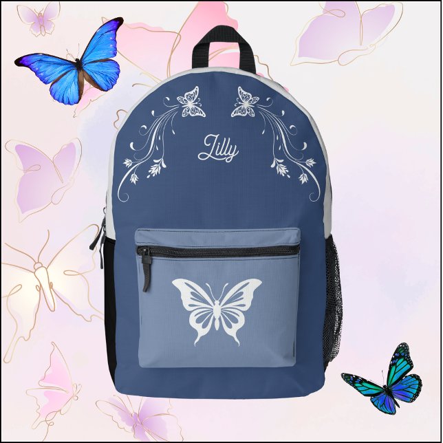 Imprimé Sac à dos papillon fantaisiste bleu et blanc (Whimsical Butterfly Backpack)