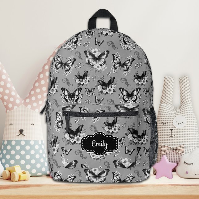 Imprimé Sac à dos papillon gris nom personnalisé (Créateur téléchargé)