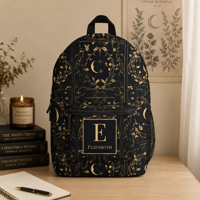 Imprimé Sac à dos personnalisé avec monogramme botanique a (Personalized Moonlit Botanical Monogram Backpack)