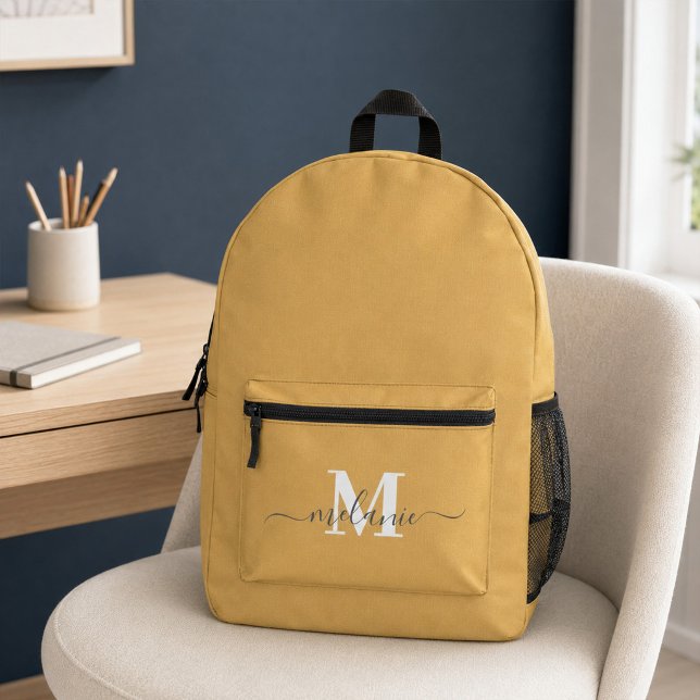 Imprimé Sac à dos personnalisé avec monogramme moderne en  (Modern Pastel Yellow Custom Monogram Name Printed Backpack)