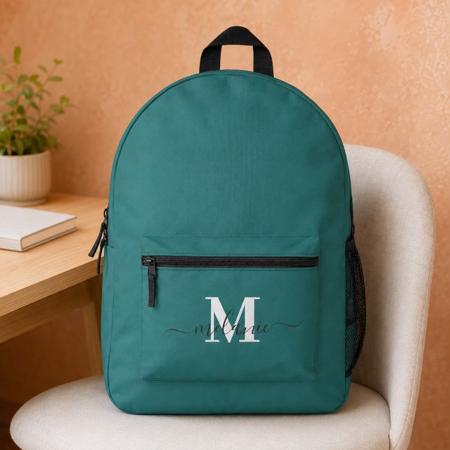 Imprimé Sac à dos personnalisé avec monogramme moderne sar (Modern Teal Custom Monogram Name Printed Backpack)