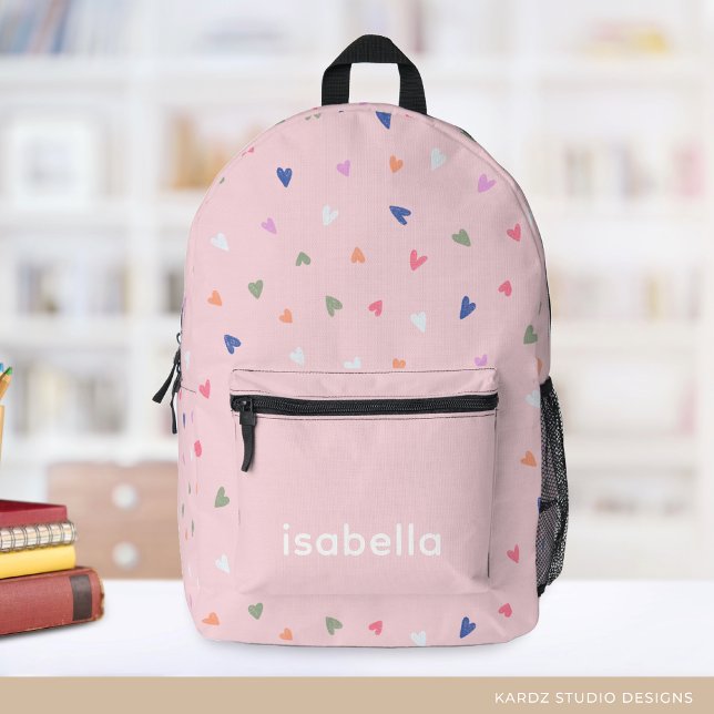 Imprimé Sac à dos personnalisé avec nom et coeurs mignons  (Créateur téléchargé)