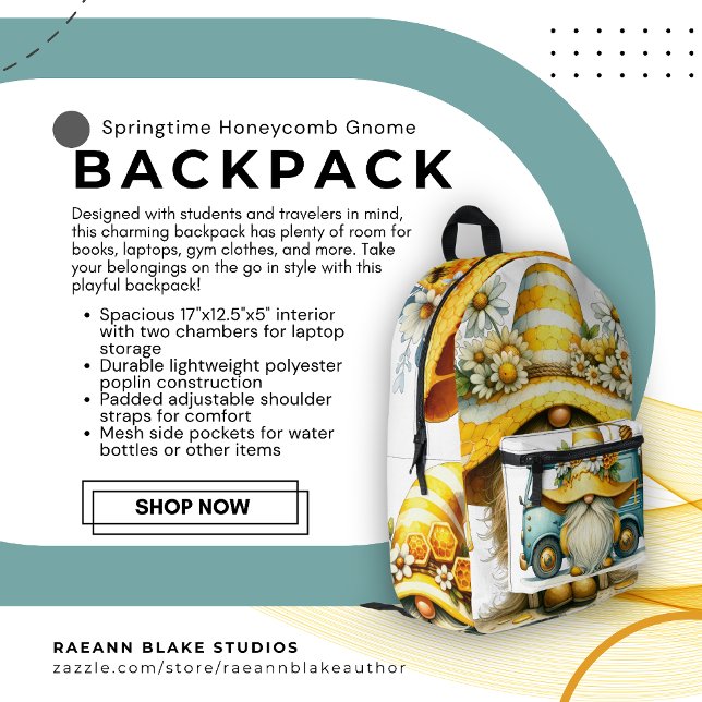 Imprimé Sac à dos personnalisé Gnome Honeycomb Springtime (Créateur téléchargé)
