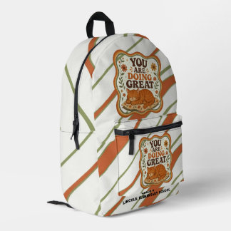 Imprimé Sac à dos personnalisé rayé rétro orange chat rent