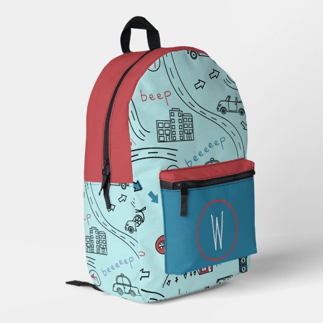 Imprimé Sac à dos pour enfants avec monogramme de voitures (Coin arrière gauche)