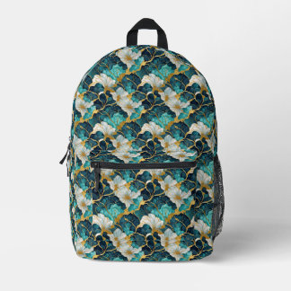 Imprimé Sac à dos sarcelle floral doré japonais