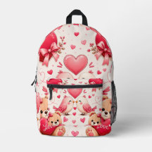Sac à dos scolaire à motif d'amour fantaisiste - C