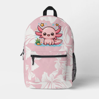 Imprimé Sac à dos scolaire rose axolotl kawaii mignon