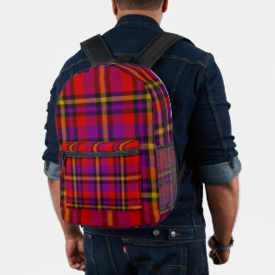 Imprimé Sac à dos tartan à carreaux rouges violets jaunes