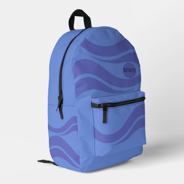 Imprimé Sea Blue Ocean Waves Monogram Sac à dos (Coin arrière gauche)