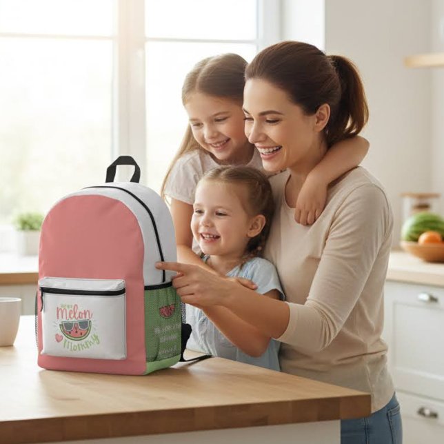 Imprimé Un dans un sac à dos maman melon (Let Mom know she's one in a melon with this cute personalized watermelon backpack! )