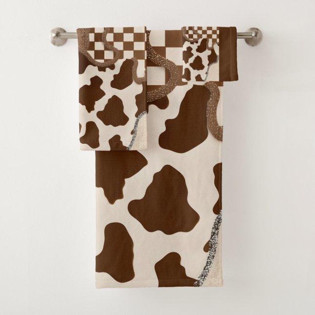 Imprimé Vache Marron À Carreaux Ondulés Mocha Esth (En situation)