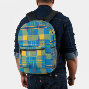Imprimé Vérifier le sac à dos bleu vert jaune