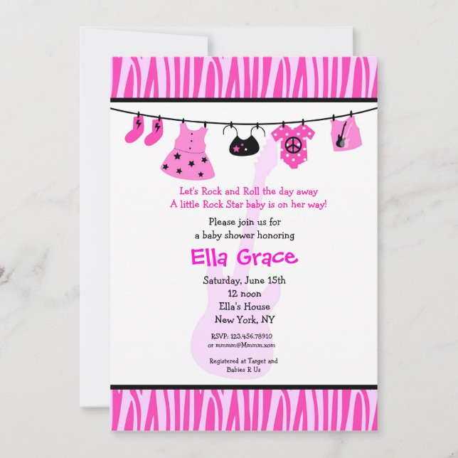 Imprimé Zebra Rock Star Invitation Baby shower (Devant)