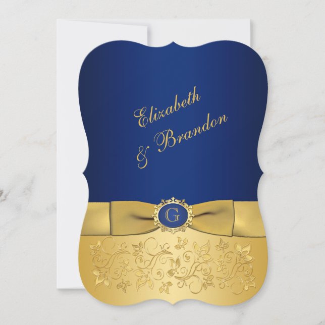 IMPRIMÉE Bleu RIBBON, Mariage Floral Or Invitation (Devant)