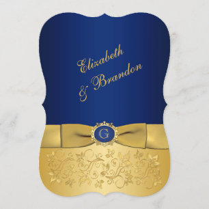 IMPRIMÉE Bleu RIBBON, Mariage Floral Or Invitation