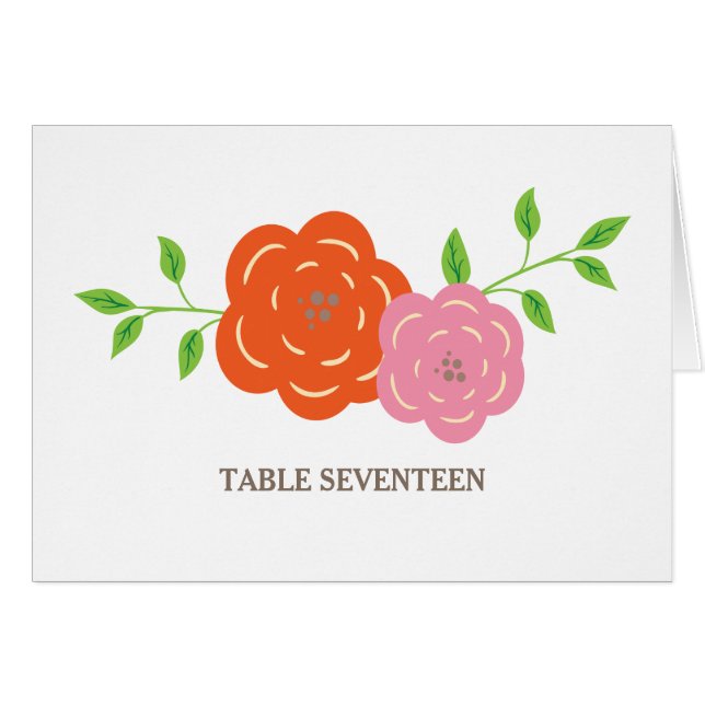 In Bloom Orange Pink Floral Table Number Card (Devant horizontal)