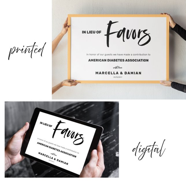 In lieu of favors wedding sign poster (Créateur téléchargé)